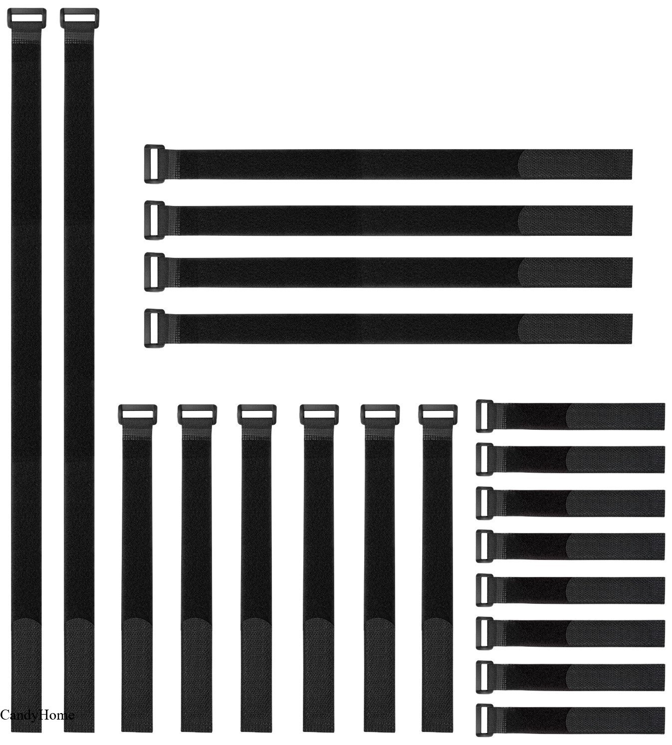 CandyHome 20pcs Reusable Fastening Cable Straps and Cable Ties Set, Adjustable Multipurpose Hook and Loop Securing Straps for Cord Management