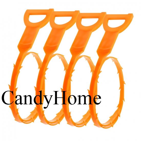 CandyHome CandyHome 20 Inches Hair Drain Clog Remover Flexible Drain (4 Pack), Hook Slow Drain Relief Cleaner Snake Hair Clog Tool for Drain Cleaning, Quick and Easy Drain Unclogger, Orange - Click Image to Close