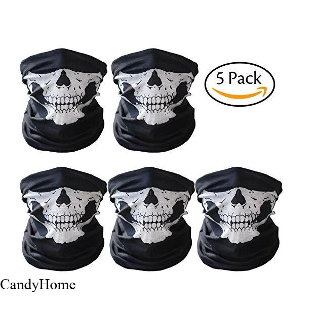 CandyHome 5 Pack Seamless Skull Mask Motorcycle Bicycle Half Face Tube Skeleton Mask for Halloween - Black