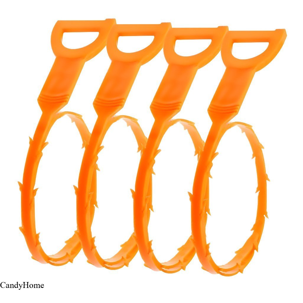 CandyHome CandyHome 20 Inches Hair Drain Clog Remover Flexible Drain (4 Pack), Hook Slow Drain Relief Cleaner Snake Hair Clog Tool for Drain Cleaning, Quick and Easy Drain Unclogger, Orange