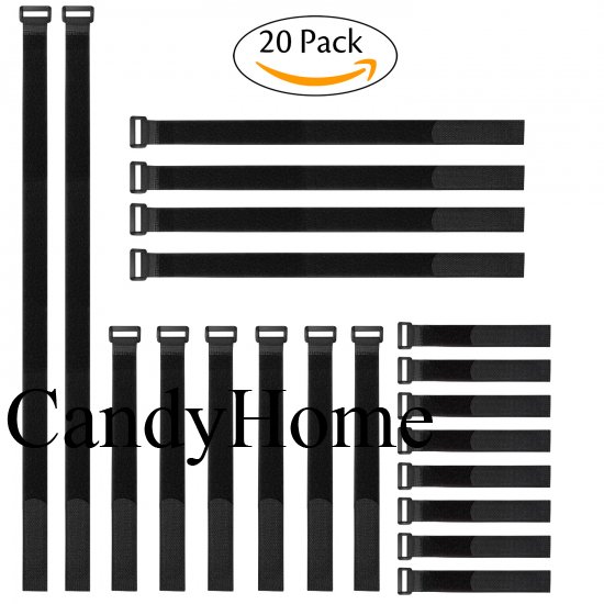 CandyHome 20pcs Reusable Fastening Cable Straps and Cable Ties Set, Adjustable Multipurpose Hook and Loop Securing Straps for Cord Management - Click Image to Close