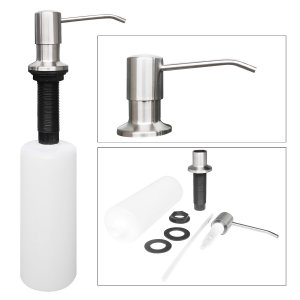 CandyHome Stainless Steel Kitchen Sink Countertop Soap Dispenser Built in Hand Soap Dispenser Pump, Large Capacity 17 OZ Bottle, 3.15 Inch Threaded Tube for Thick Deck Installation