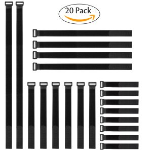 CandyHome 20pcs Reusable Fastening Cable Straps and Cable Ties Set, Adjustable Multipurpose Hook and Loop Securing Straps for Cord Management