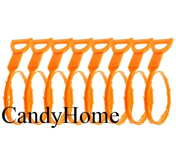 CandyHome CandyHome 20 Inches Hair Drain Clog Remover Flexible Drain (8 Pack), Hook Slow Drain Relief Cleaner Snake Hair Clog Tool for Drain Cleaning, Quick and Easy Drain Unclogger, Orange - Click Image to Close