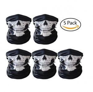 CandyHome 5 Pack Seamless Skull Mask Motorcycle Bicycle Half Face Tube Skeleton Mask for Halloween - Black