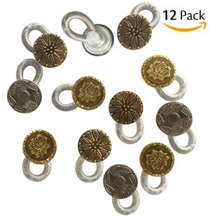 CandyHome CandyHome 12 Pcs No Sew Elastic Spring Brass Metal Button Pant Extenders Jeans Collar Button Pant Extender