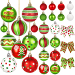 46 Pcs Christmas Ball Ornaments for Tree, Glittering Red and Green Hanging Christmas Tree Ornaments Set, Plastic Shatterproof Xmas Balls and Polka Dot Ribbon Bows